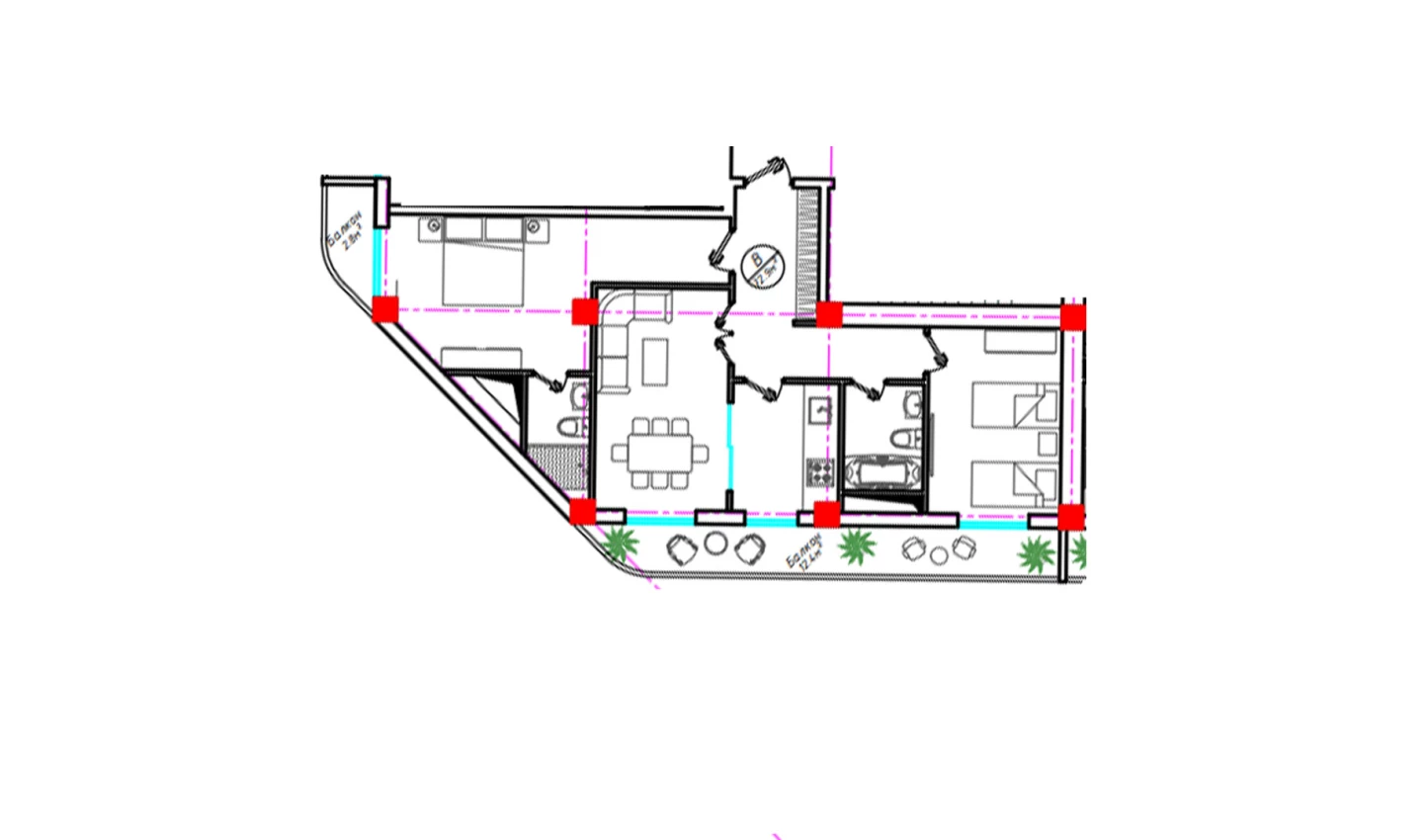 3-xonali xonadon 72.9 m²  24/24 qavat