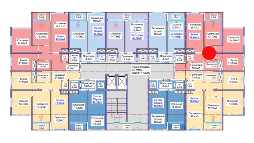 3-комнатная квартира 78.9 м²  15/15 этаж