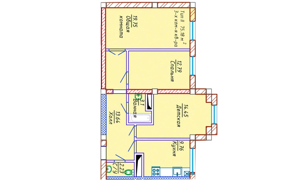 3-комн. квартира 75.18 м²  9/10 этаж | Жилой комплекс Samarqand Park Avenue