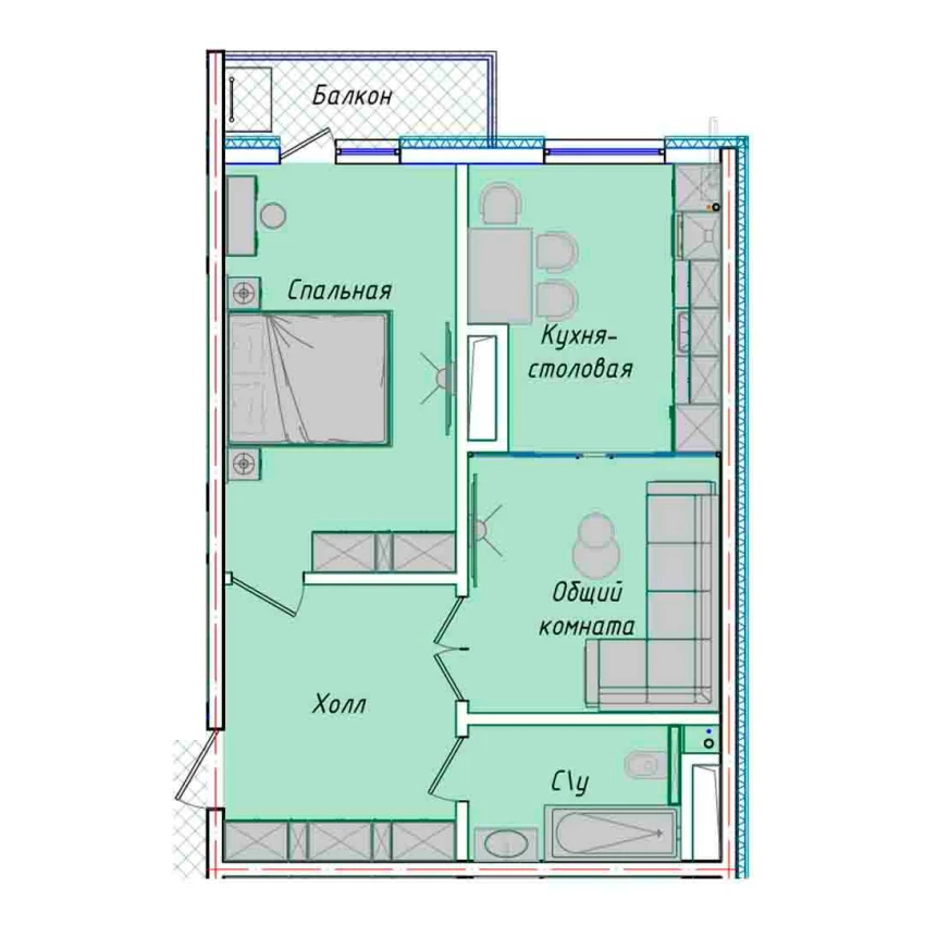 2-xonali xonadon 50.7 m²  15/15 qavat