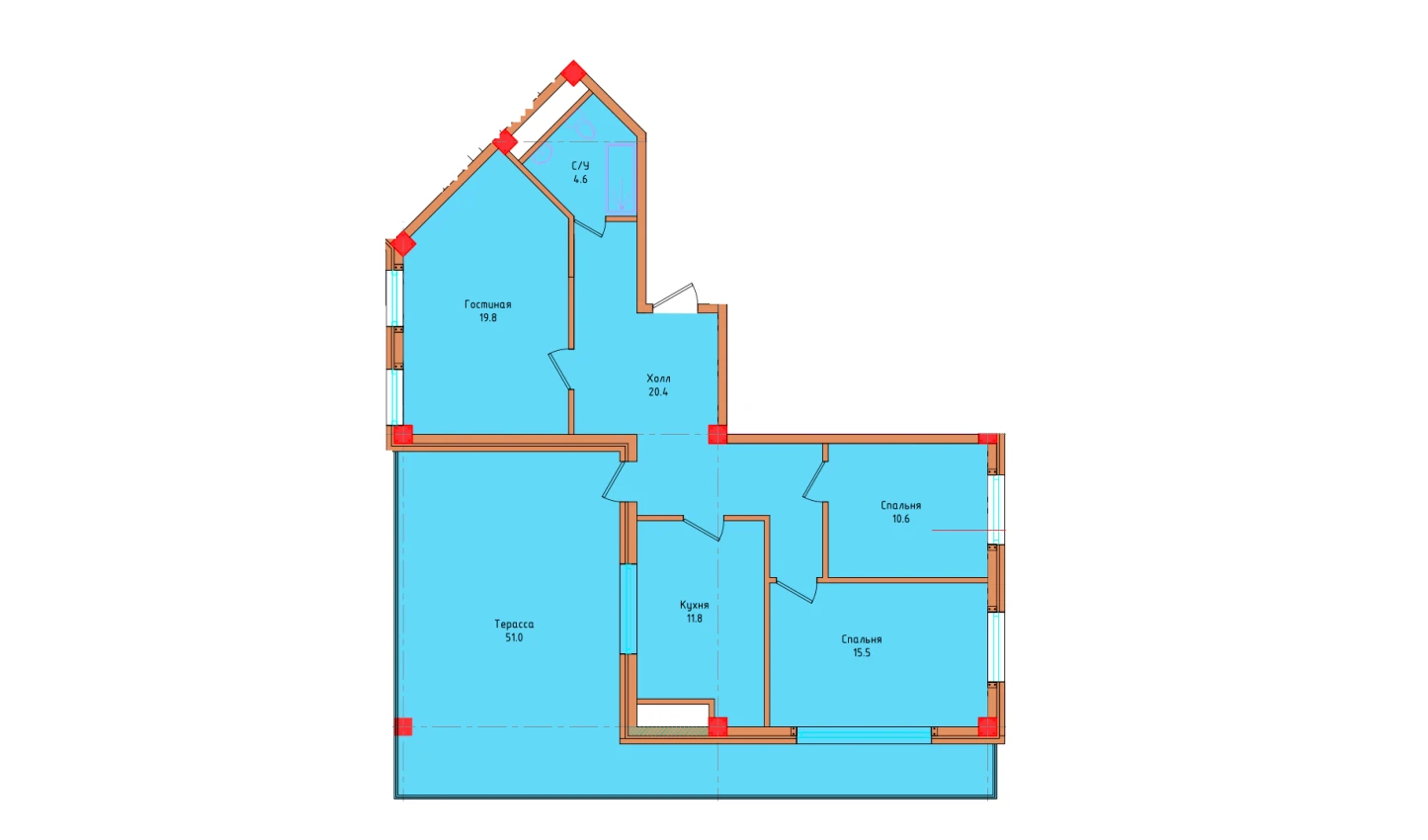 3-комнатная квартира 99.7 м²  8/8 этаж