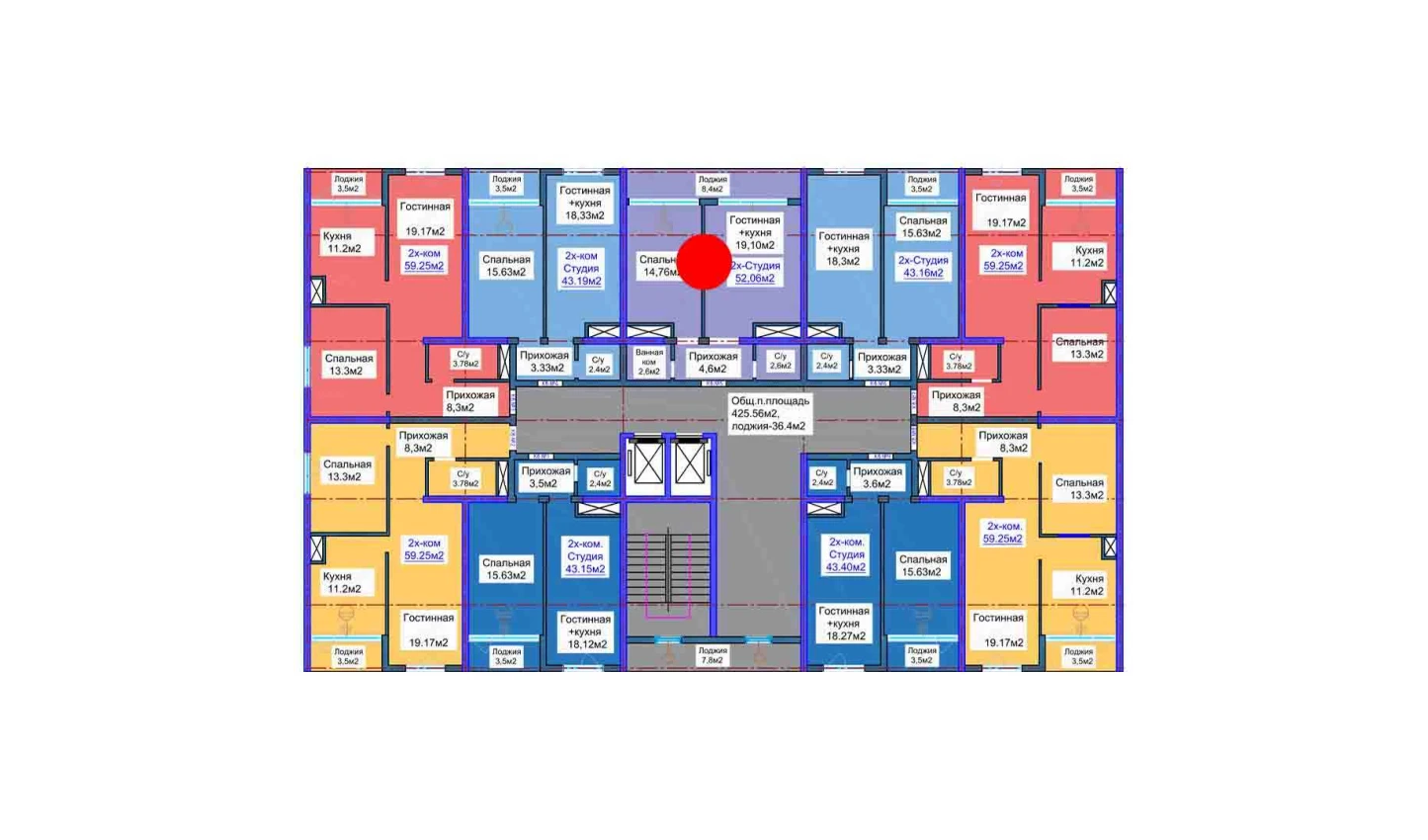 2-комнатная квартира 52.06 м²  4/4 этаж