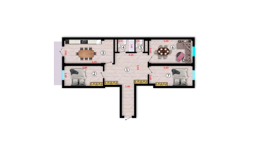 3-комнатная квартира 103.6 м²  4/4 этаж