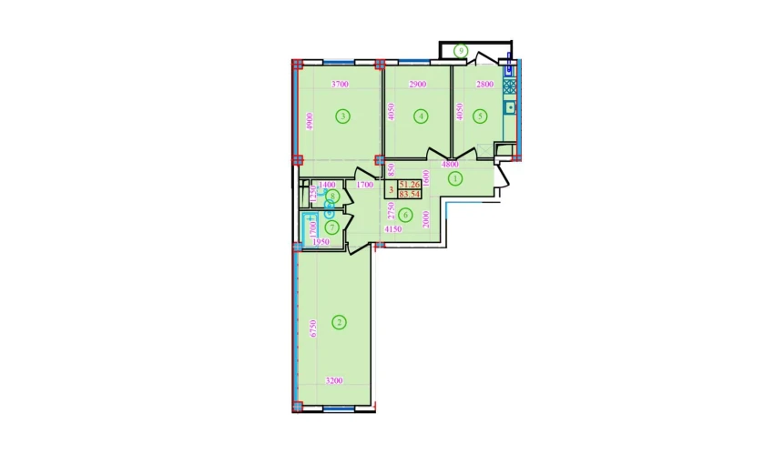 3-комнатная квартира 83.54 м²  4/9 этаж | Жилой комплекс Bog’zor