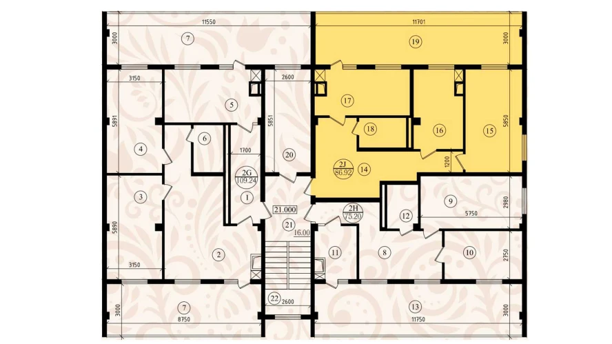 2-xonali xonadon 75.2 m²  8/8 qavat