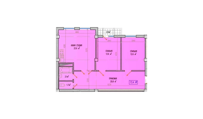 3-xonali xonadon 75.9 m²  3/3 qavat