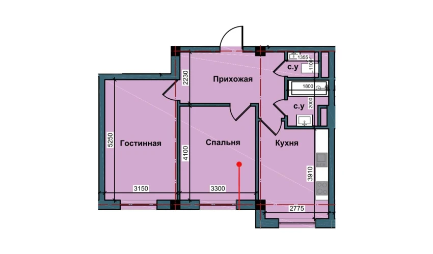 2-комнатная квартира 61 м²  2/10 этаж | Жилой комплекс NUR BARAKA