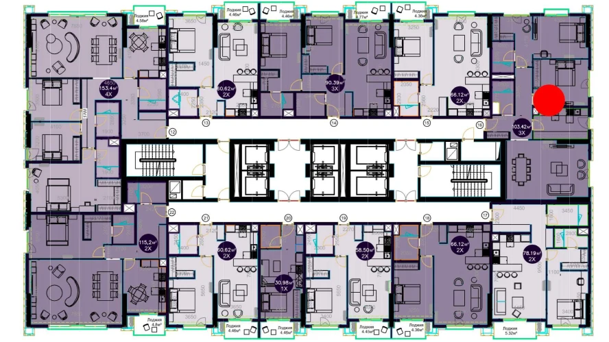 3-xonali xonadon 103.42 m²  6/6 qavat