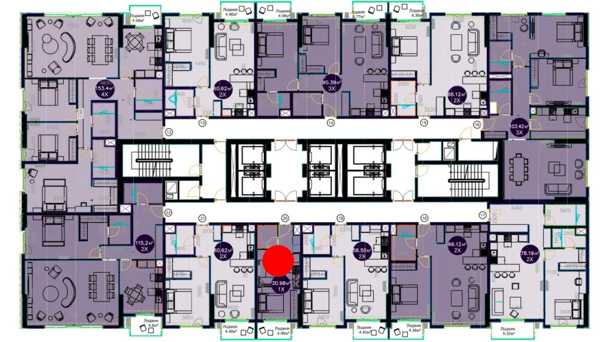 1-комнатная квартира 30.98 м²  6/6 этаж