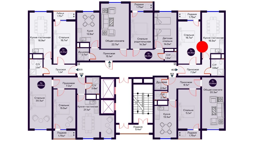 2-комнатная квартира 46.35 м²  13/13 этаж