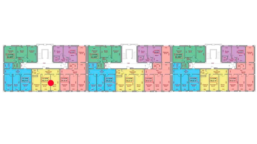 2-комнатная квартира 62.2 м²  1/1 этаж