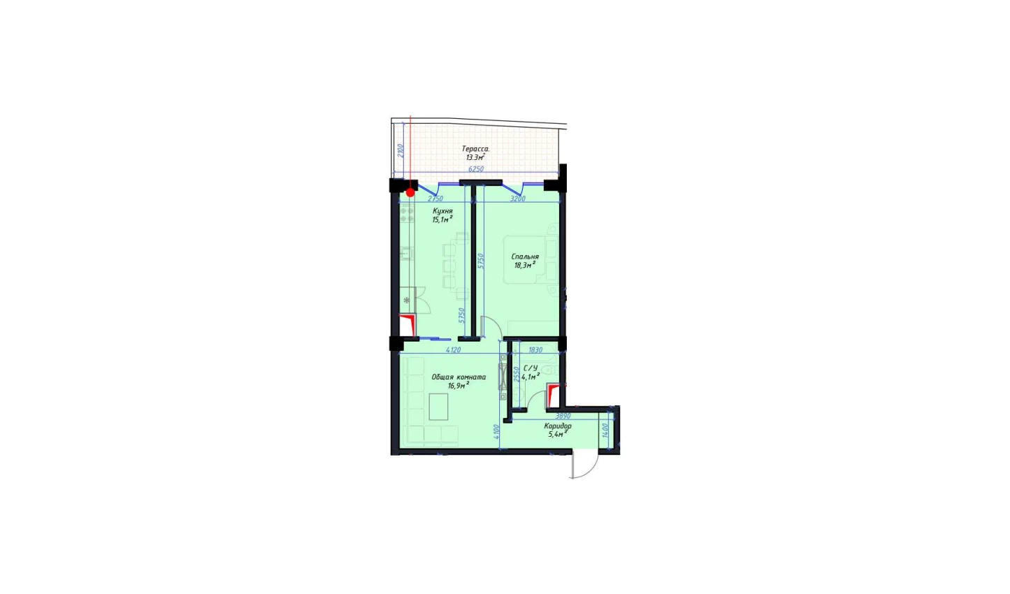 2-комнатная квартира 59.8 м²  14/14 этаж