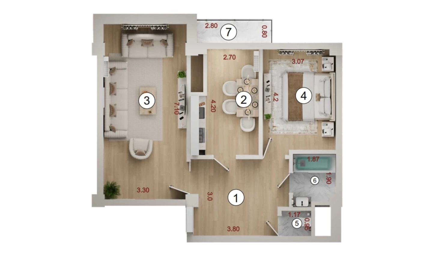 2-комнатная квартира 63.65 м²  13/13 этаж