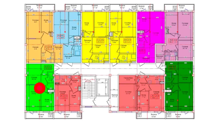 2-комнатная квартира 48.4 м²  5/5 этаж