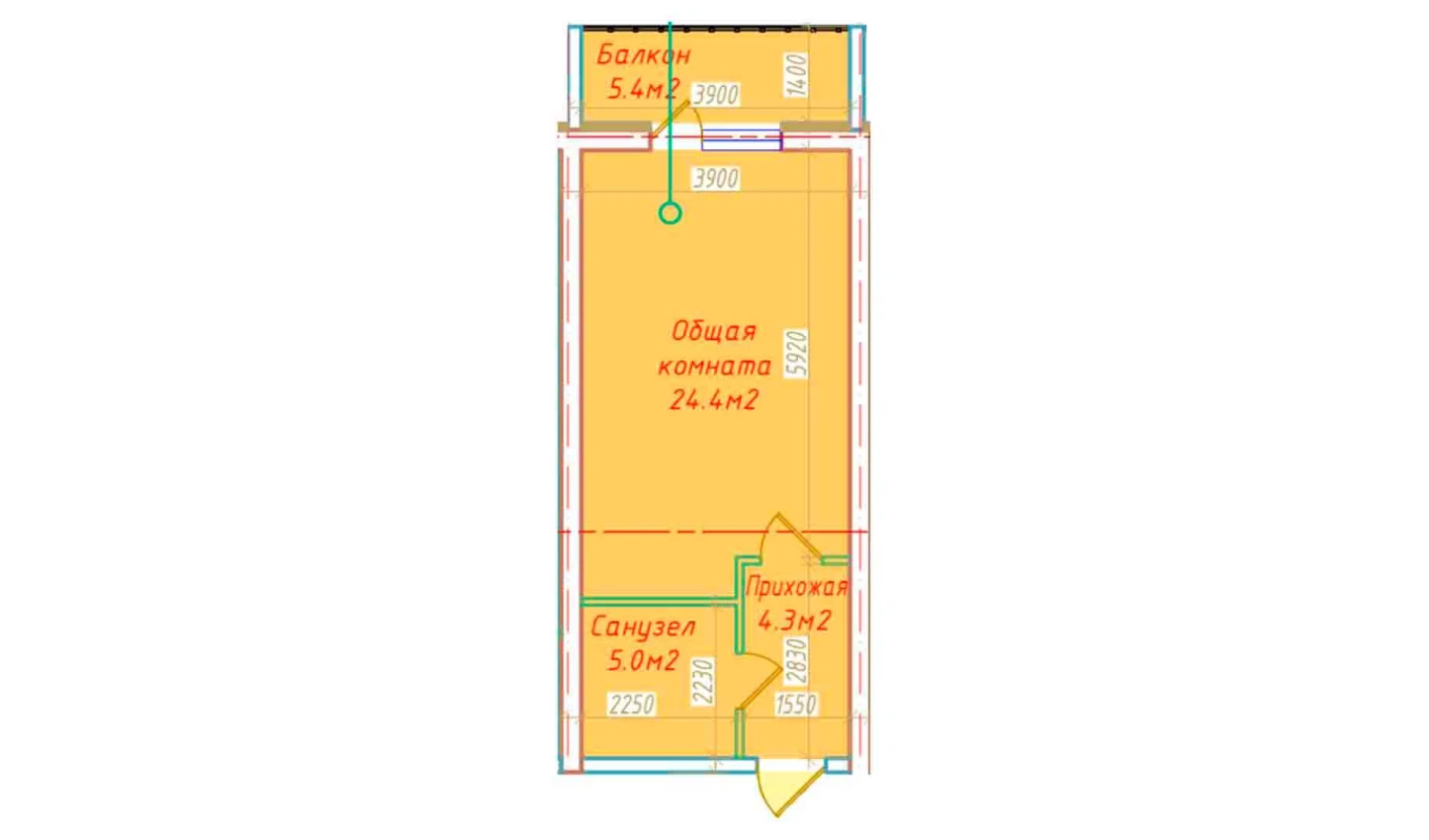 1-xonali xonadon 39.1 m²  2/2 qavat