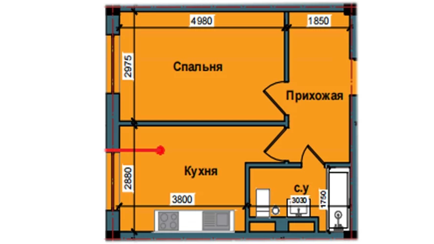 1-комнатная квартира 40.6 м²  4/4 этаж