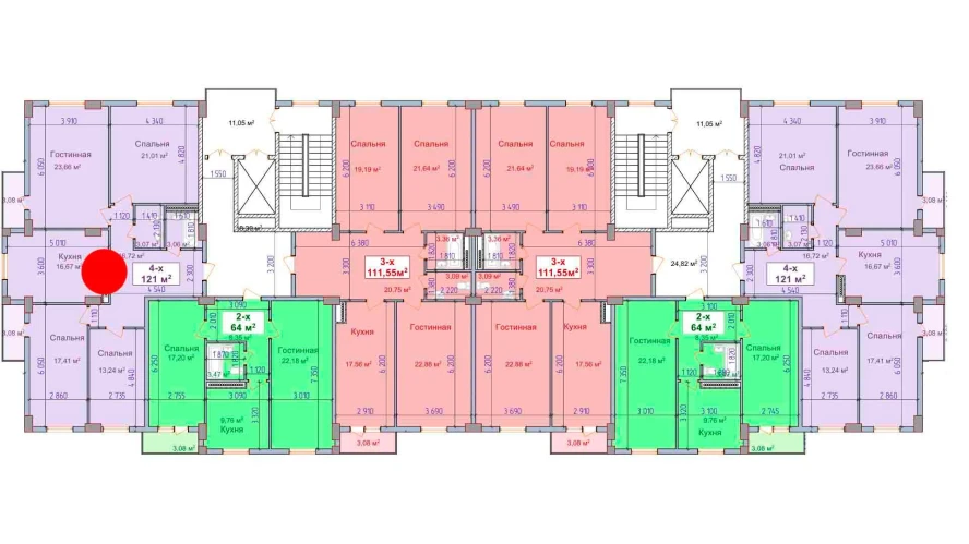 4-комнатная квартира 121 м²  5/5 этаж