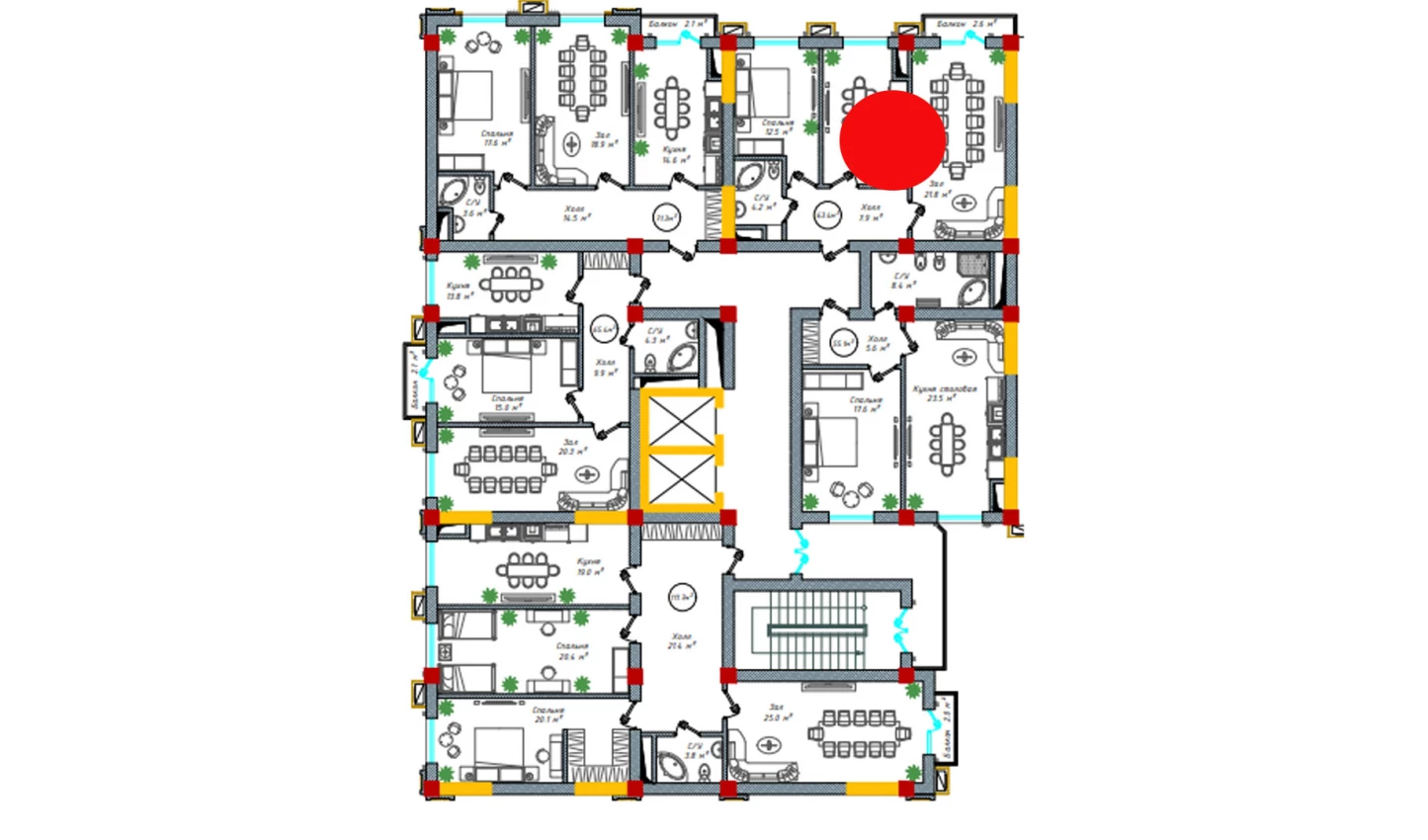 2-xonali xonadon 50 m²  6/6 qavat