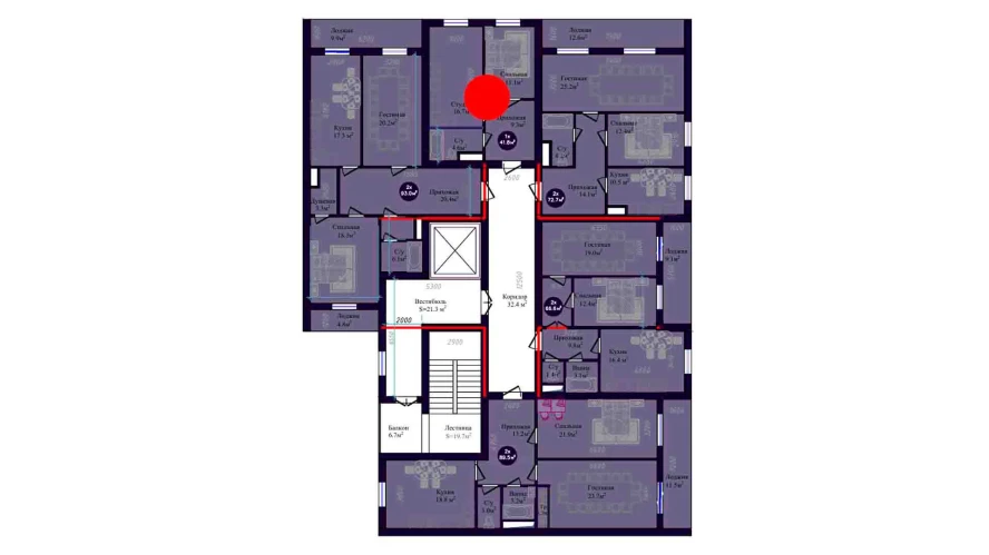 1-комнатная квартира 41.8 м²  5/5 этаж