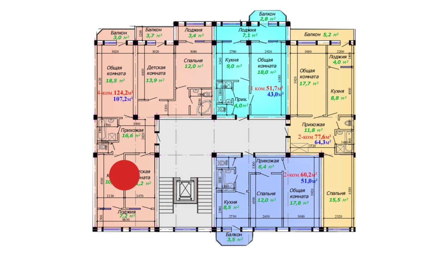 4-xonali xonadon 124.2 m²  2/2 qavat