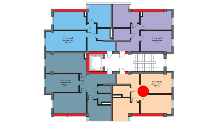 2-xonali xonadon 69.7 m²  8/8 qavat