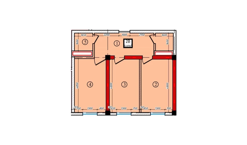 2-xonali xonadon 53.89 m²  1/10 qavat | Ko'kcha-Oqtepa Turar-joy majmuasi