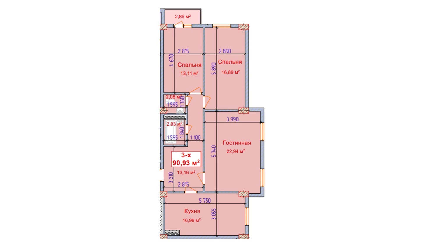 3-xonali xonadon 88.07 m²  9/9 qavat