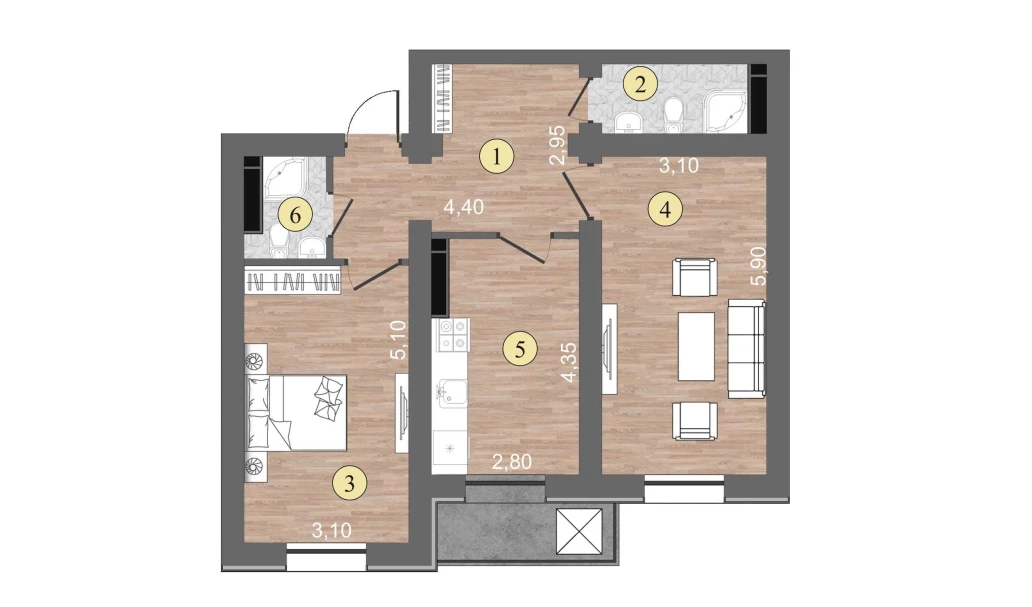 2-комнатная квартира 63 м²  13/13 этаж