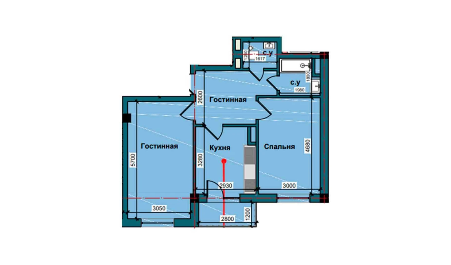 2-комнатная квартира 61.2 м²  4/4 этаж