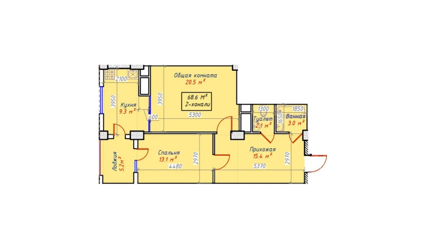 2-xonali xonadon 68.6 m²  7/7 qavat