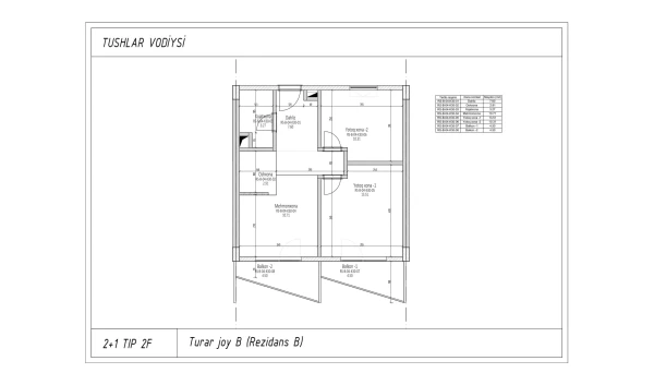 3-xonali xonadon 51.01 m²  4/6 qavat | TUSHLAR VODIYSI Turar-joy majmuasi