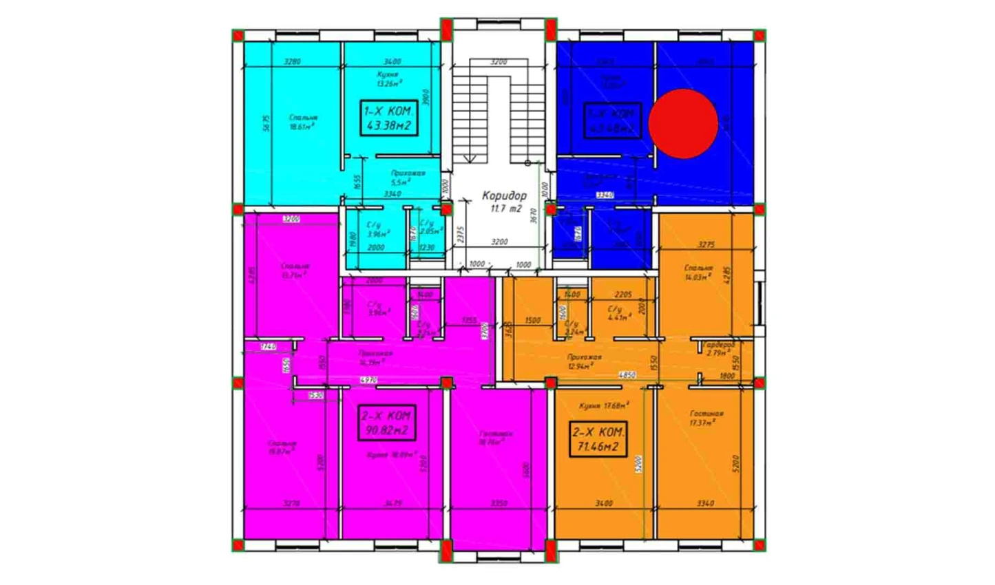 1-комнатная квартира 43.48 м²  3/3 этаж