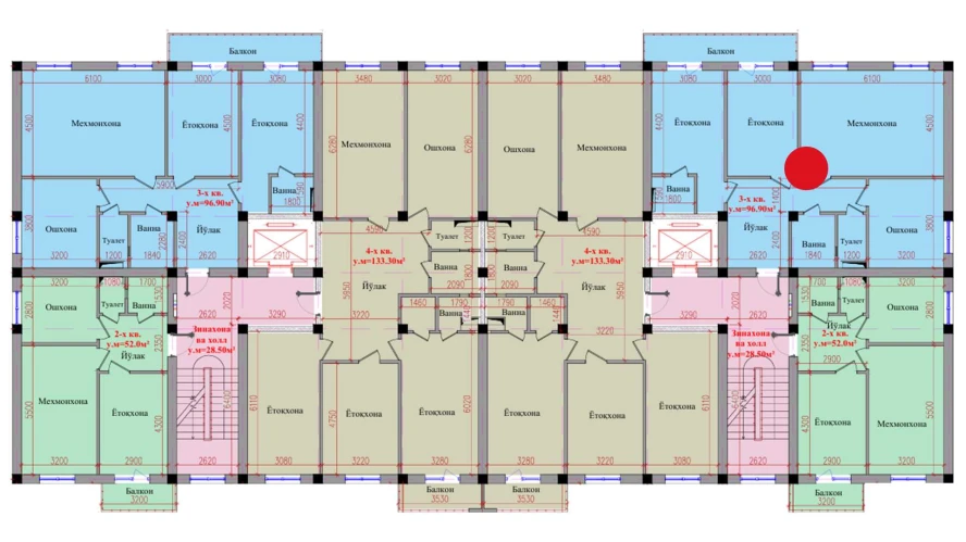 3-xonali xonadon 96.9 m²  5/5 qavat