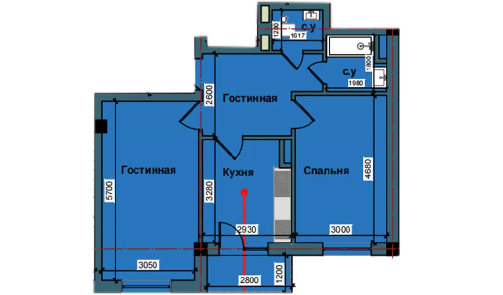 2-комнатная квартира 61.2 м²  4/4 этаж