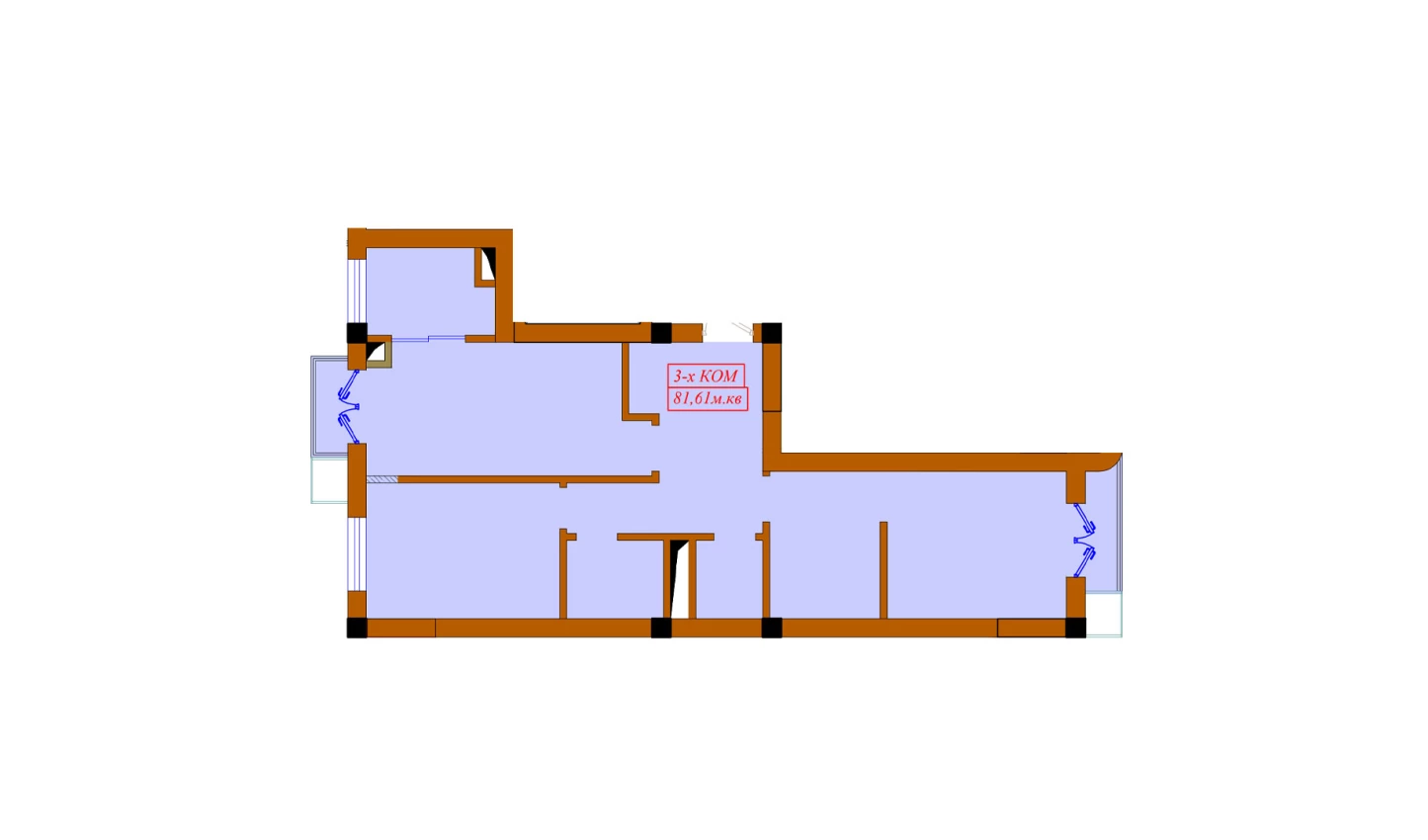 3-комнатная квартира 81.61 м²  4/4 этаж