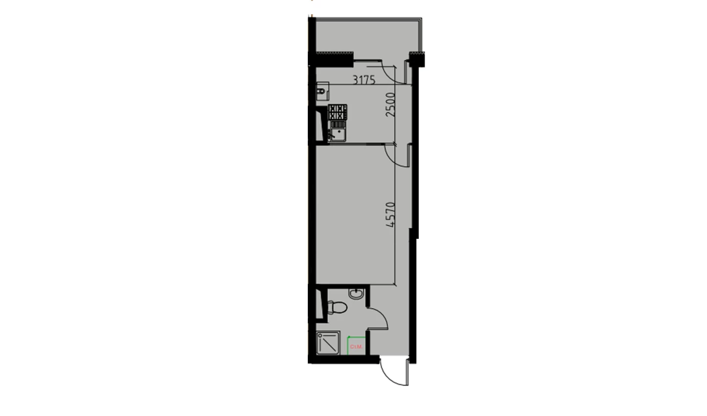 1-комнатная квартира 29.24 м²  8/8 этаж