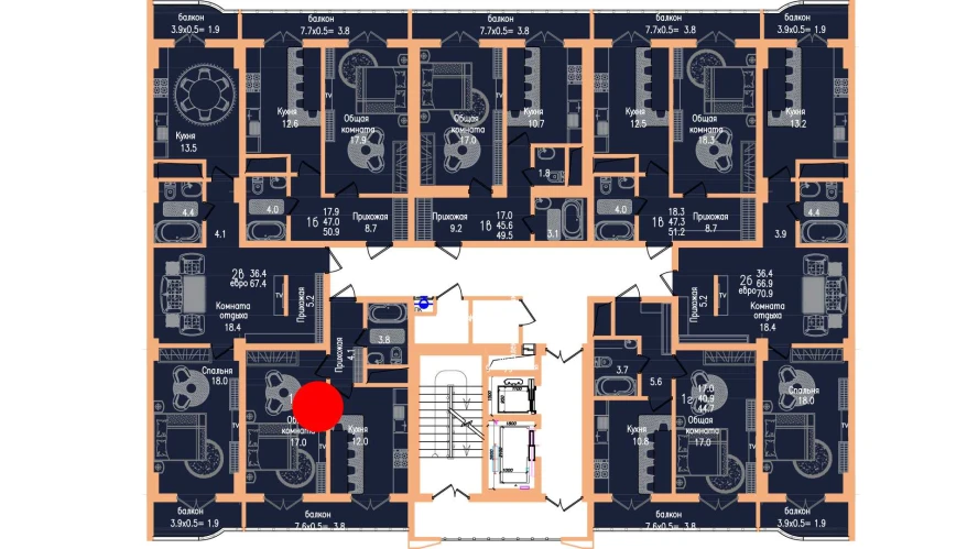 1-комнатная квартира 40.7 м²  10/10 этаж