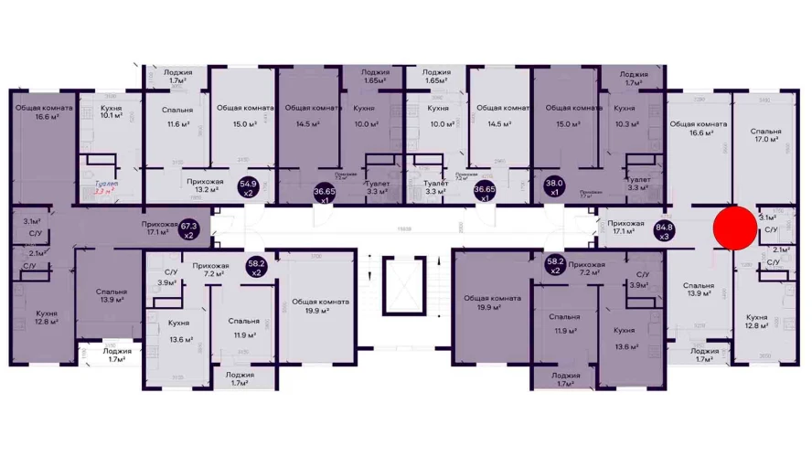 3-комнатная квартира 84.8 м²  2/2 этаж