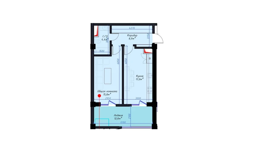 2-xonali xonadon 59 m²  8/14 qavat | Avia Palace Turar-joy majmuasi