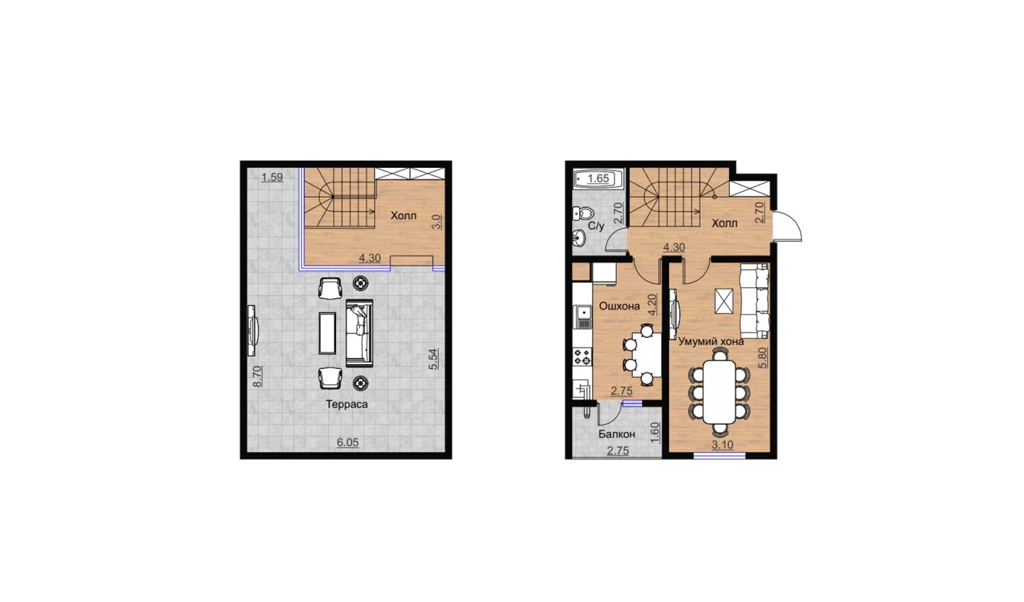 1-xonali xonadon 54.8 m²  16/16 qavat