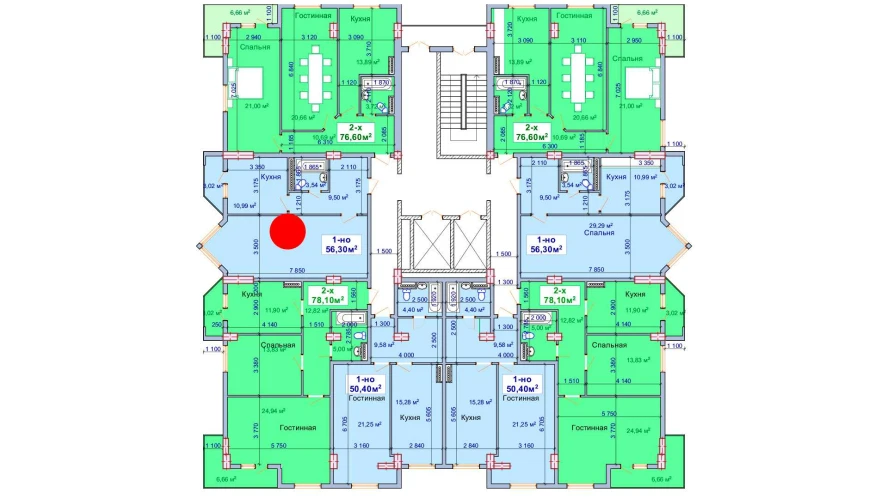 1-комнатная квартира 56.3 м²  3/3 этаж