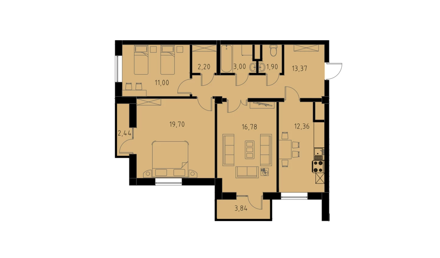 3-комнатная квартира 82.19 м²  7/7 этаж