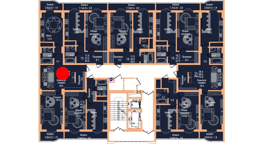 2-комнатная квартира 67.4 м²  12/12 этаж