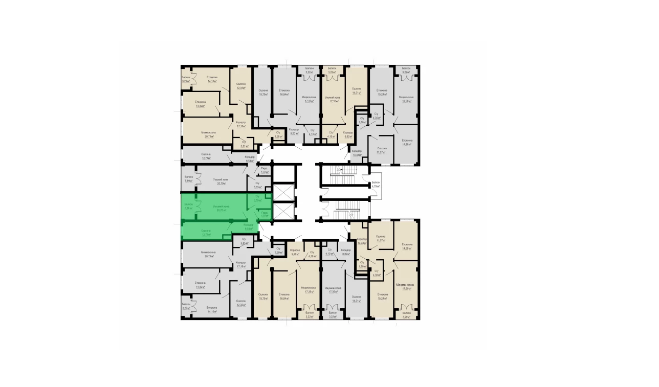 1-комнатная квартира 53 м²  13/13 этаж