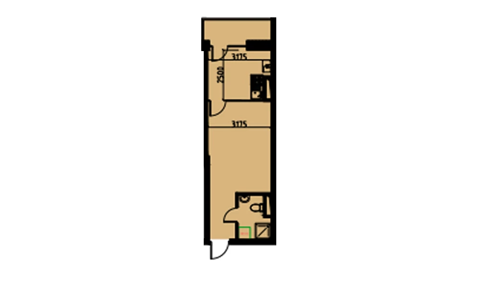 1-xonali xonadon 29.24 m²  6/6 qavat