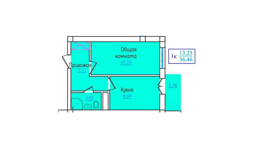 1-комнатная квартира 36.46 м²  9/9 этаж | Жилой комплекс PROVANS