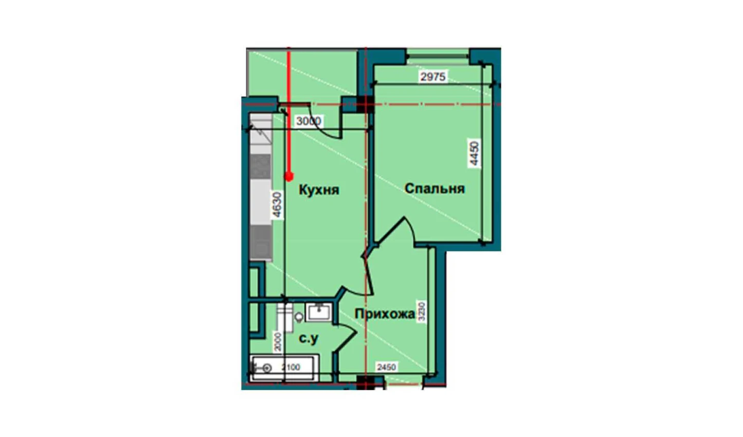 1-xonali xonadon 42.8 m²  5/5 qavat