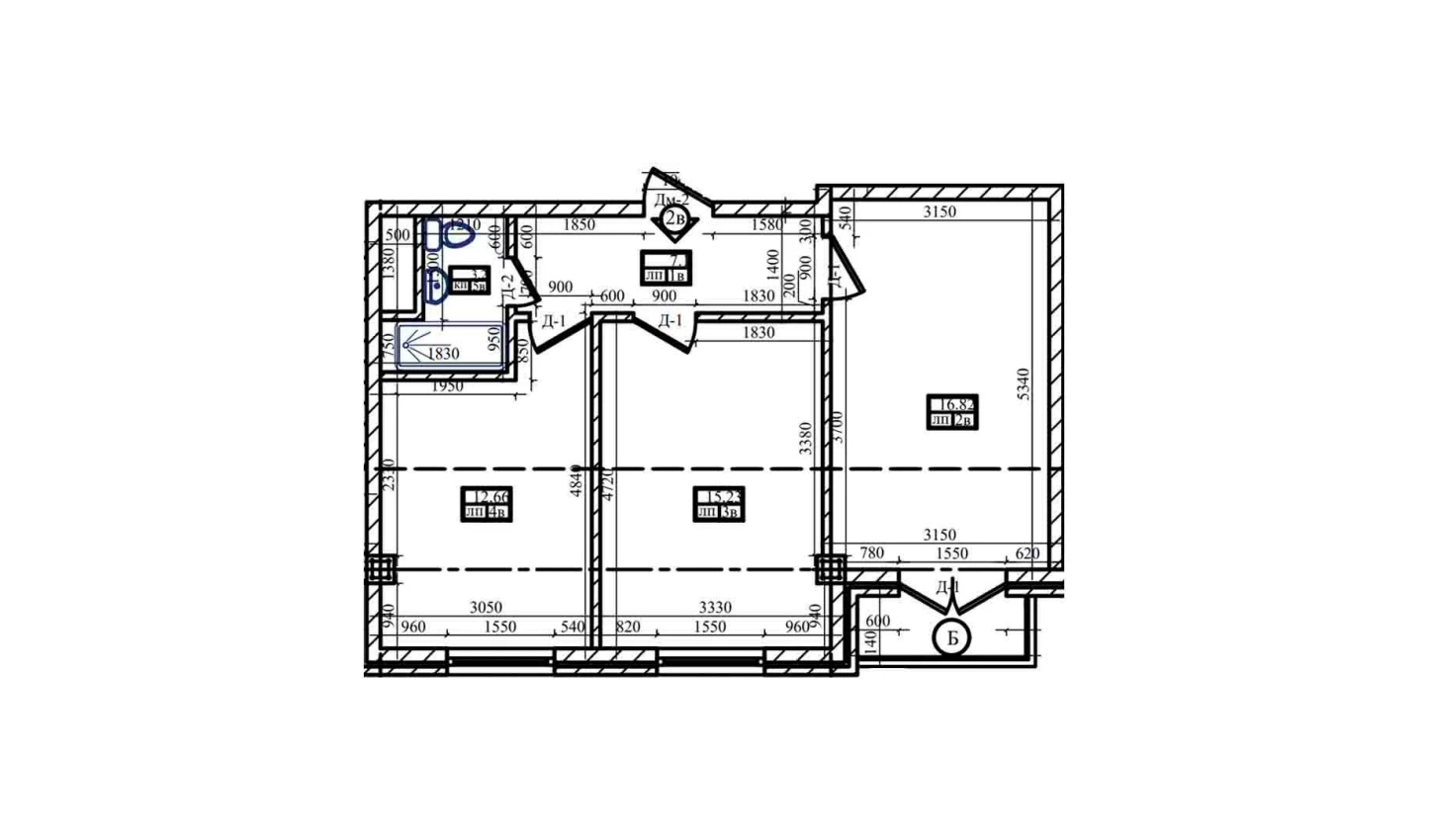 2-комнатная квартира 55.97 м²  2/2 этаж