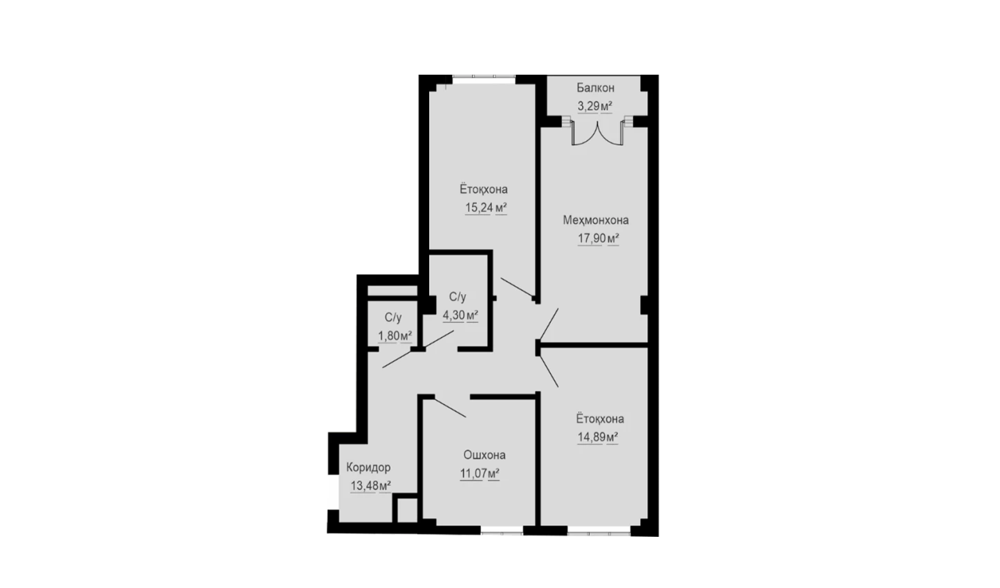 3-комнатная квартира 82 м²  4/4 этаж