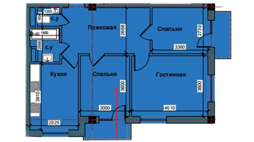 3-xonali xonadon 77.3 m²  6/6 qavat